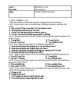 Đề kiểm tra 1 tiết môn Lịch sử 8